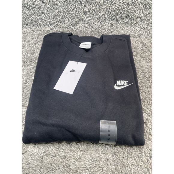Mens Nike Club Fleece Crewneck Sweatshirt Black White Letters Size Medium New - Picture 1 of 10
